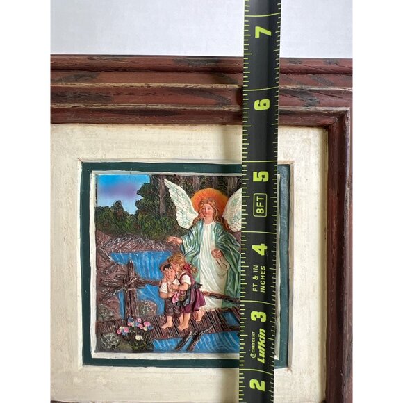 Vintage Guardian Angel 3-D Relief Art Children on Bridge 7"X7" GrannyCore Faith - Picture 5 of 8